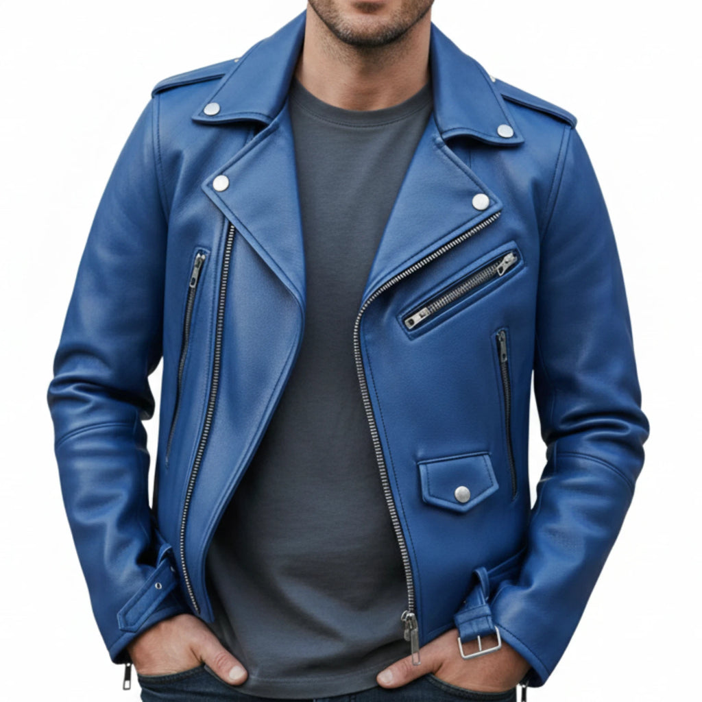 Men's Moto Style Biker Jacket wyxen style, distressed cafe Racer genuine lambskin
