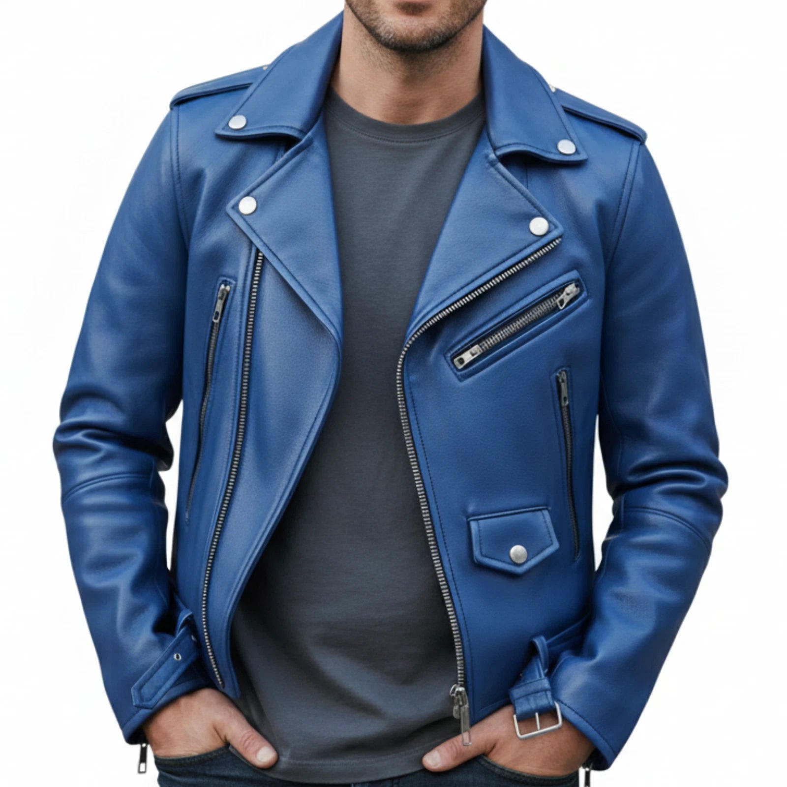 Men's Moto Style Biker Jacket wyxen style, distressed cafe Racer genuine lambskin