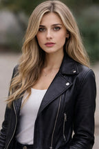 Handmade Black Leather Jacket – Women’s Moto Style Biker Jacket vyxen style, distressed cafe Racer genuine lambskin